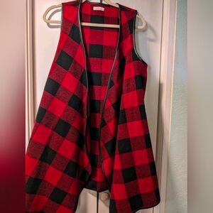 Rosette Women's Plaid Check Red and Black Open Vest Sz M